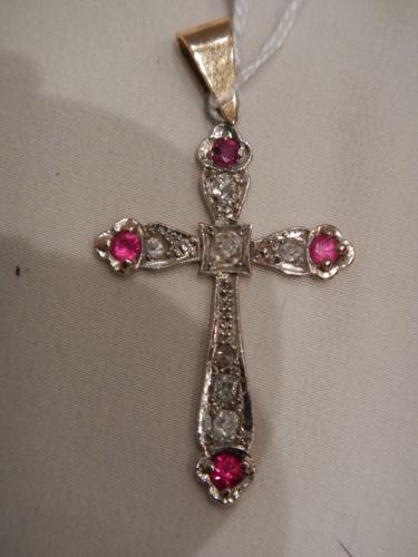Pendant for necklace. Cross diamond ruby